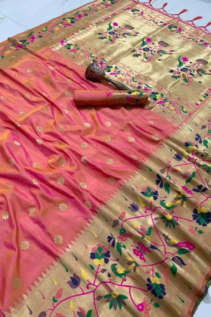 A Touch Of Rosemary Kanchivaram Paithani Silk Saree