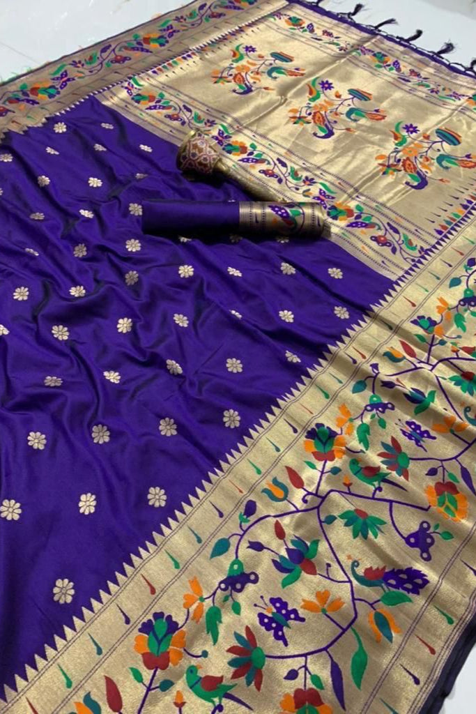 A Touch Of Rosemary Kanchivaram Paithani Blue Silk Saree