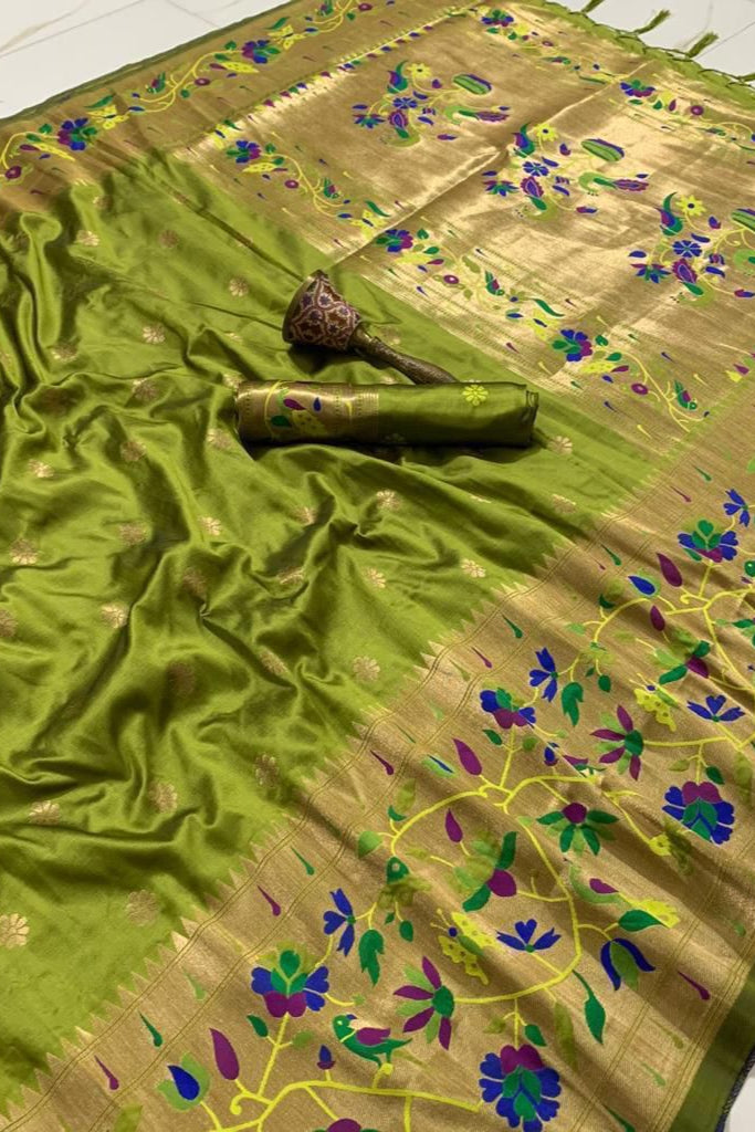 A Touch Of Rosemary Kanchivaram Paithani Green Silk Saree