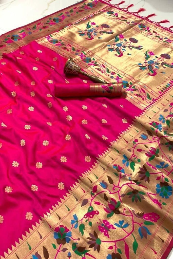 A Touch Of Rosemary Kanchivaram Paithani Rani Pink Silk Saree