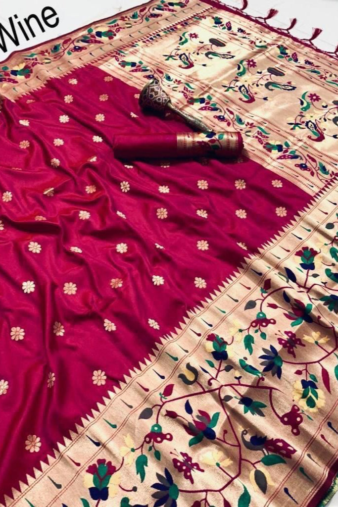 A Touch Of Rosemary Kanchivaram Paithani Silk Saree