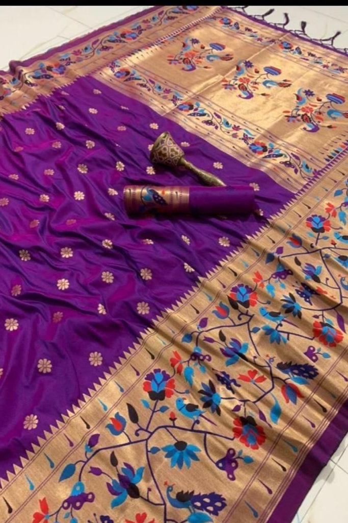 A Touch Of Rosemary Kanchivaram Paithani Silk Saree