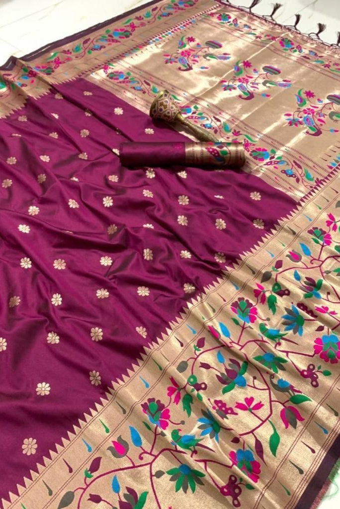 A Touch Of Rosemary Kanchivaram Paithani Silk Saree