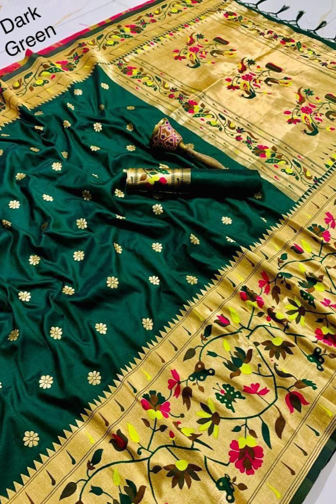 A Touch Of Rosemary Kanchivaram Paithani Green Silk Saree