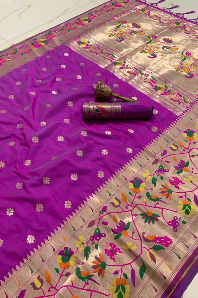 A Touch Of Rosemary Kanchivaram Paithani Silk Saree