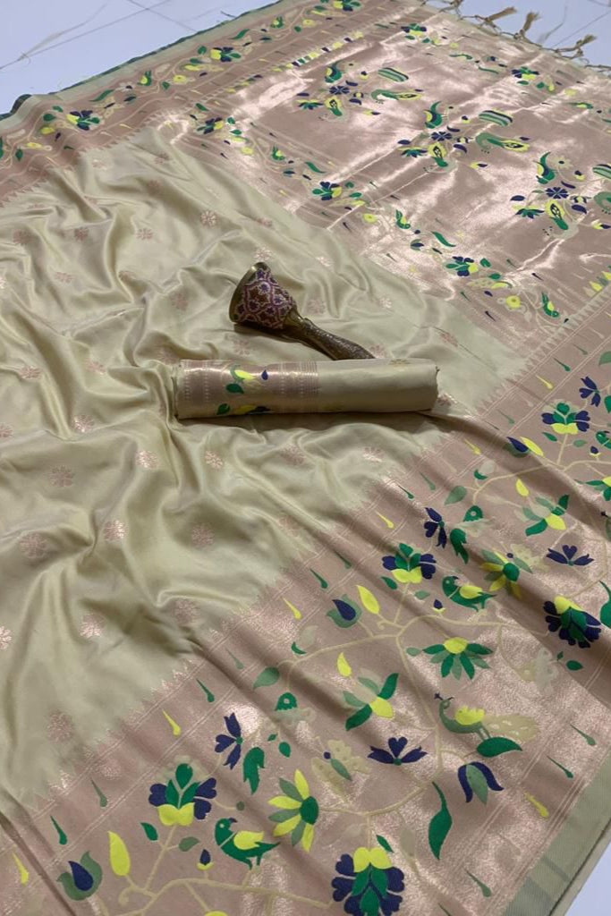A Touch Of Rosemary Kanchivaram Paithani Silk Saree