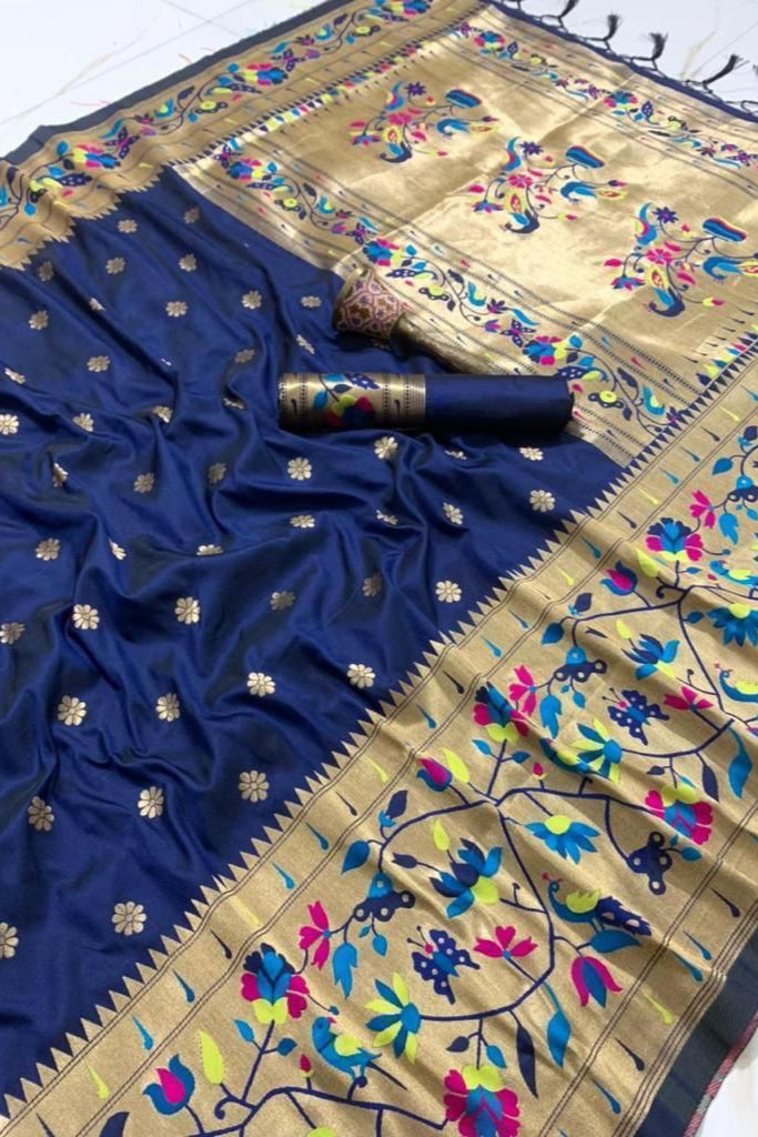 A Touch Of Rosemary Kanchivaram Paithani Blue Silk Saree