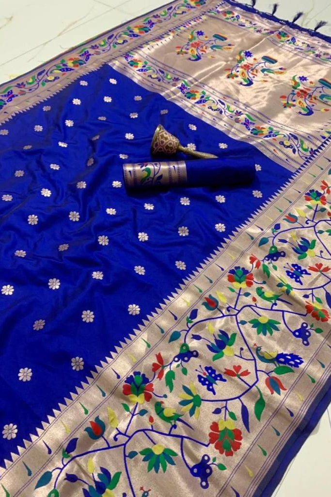 A Touch Of Rosemary Kanchivaram Paithani Blue Silk Saree