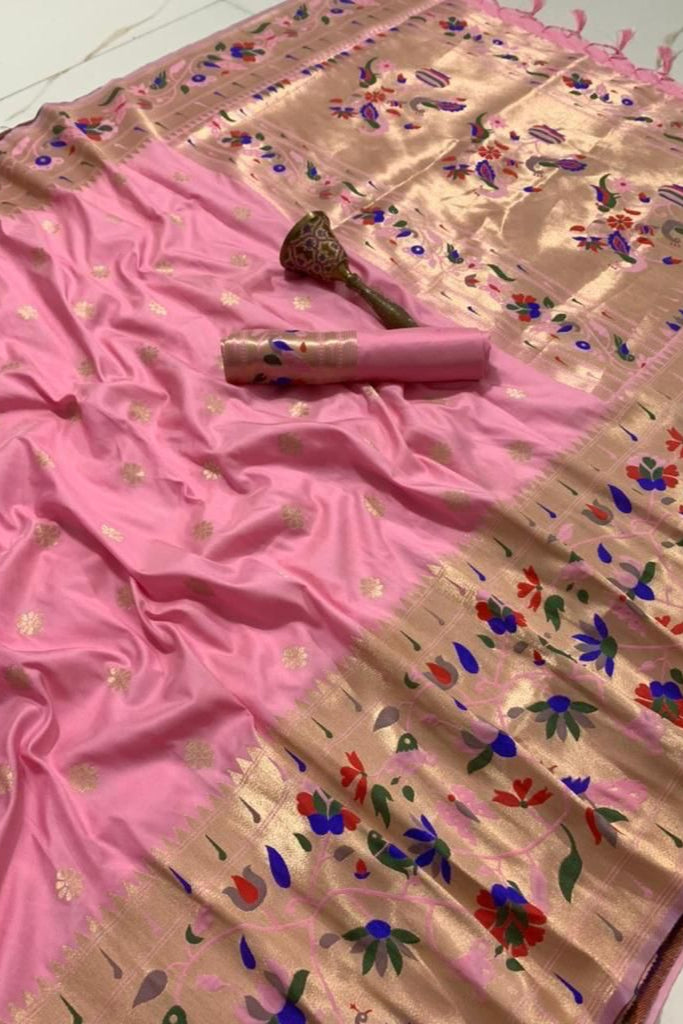 A Touch Of Rosemary Kanchivaram Paithani Pink Silk Saree