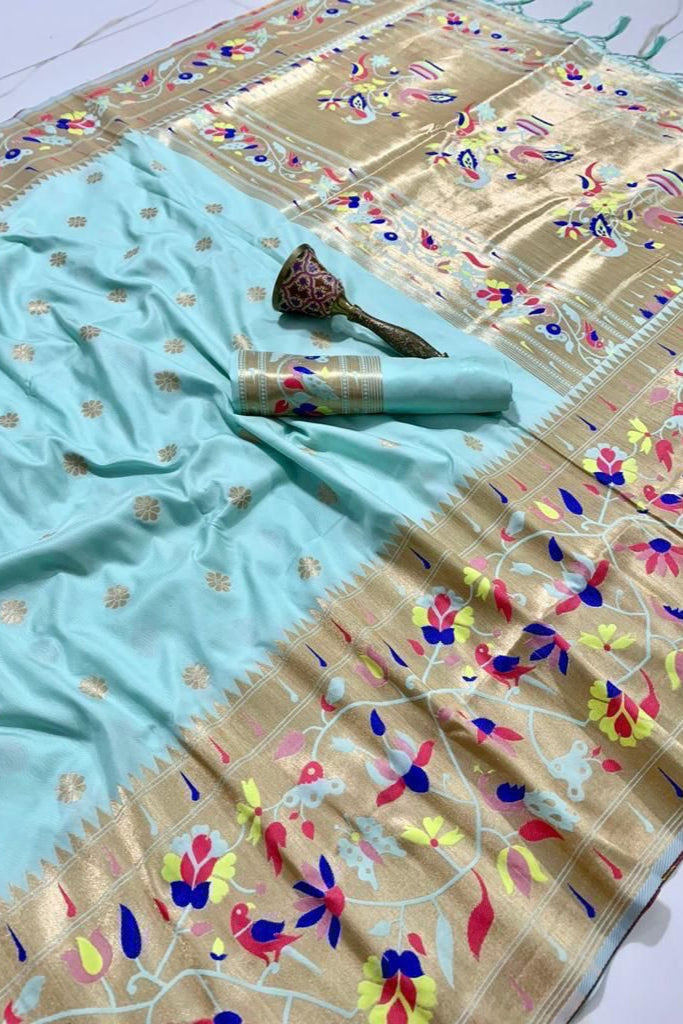 A Touch Of Rosemary Kanchivaram Paithani Blue Silk Saree