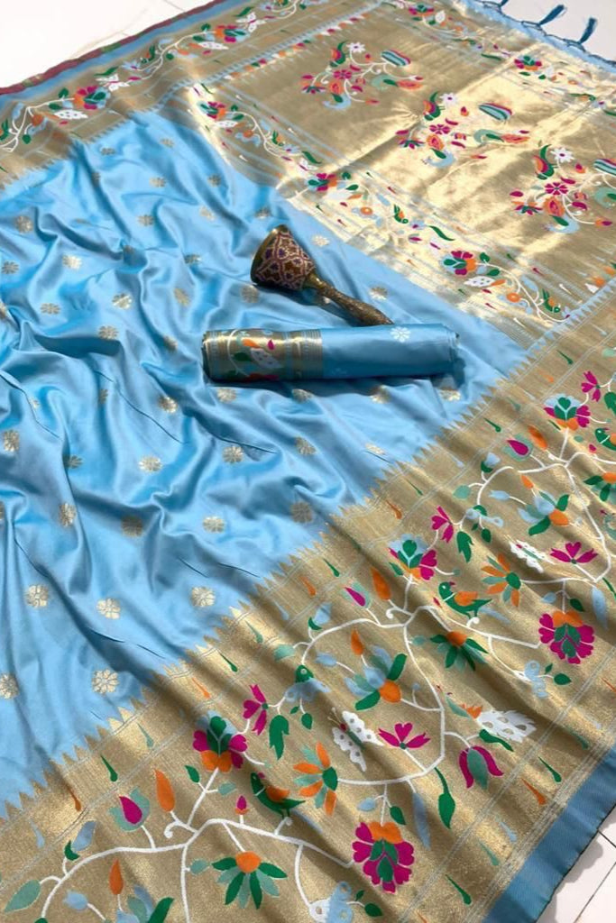 A Touch Of Rosemary Kanchivaram Paithani Blue Silk Saree