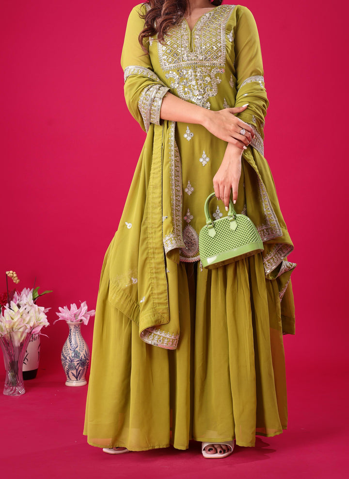 Sparking Elegance Georgette Green Sharara Set