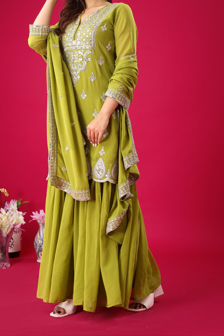 Sparking Elegance Georgette Green Sharara Set