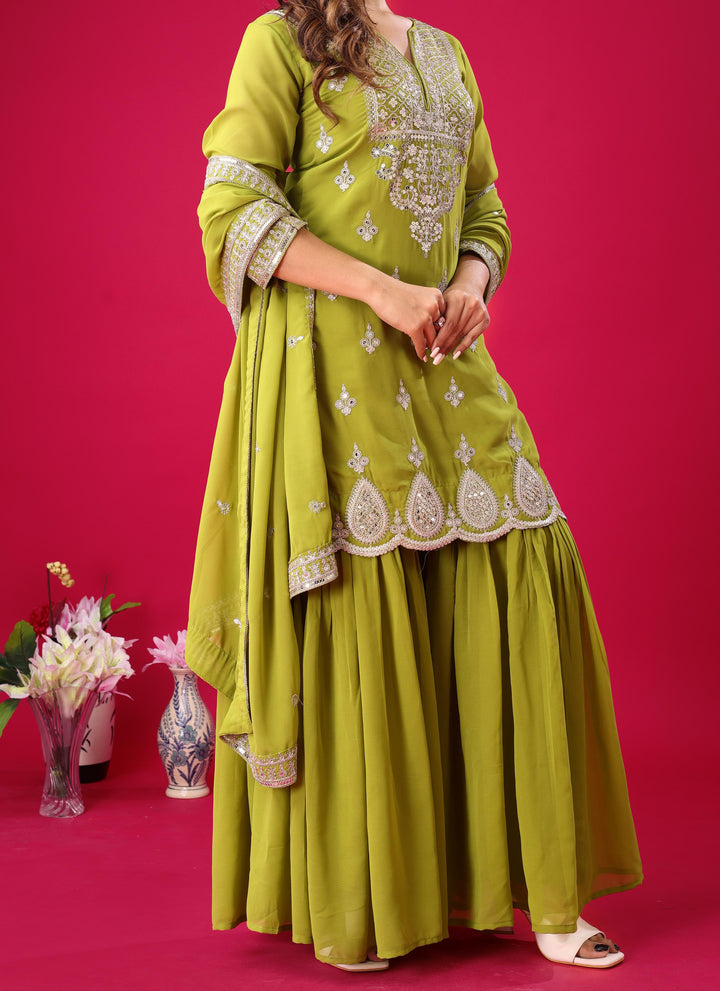 Sparking Elegance Georgette Green Sharara Set