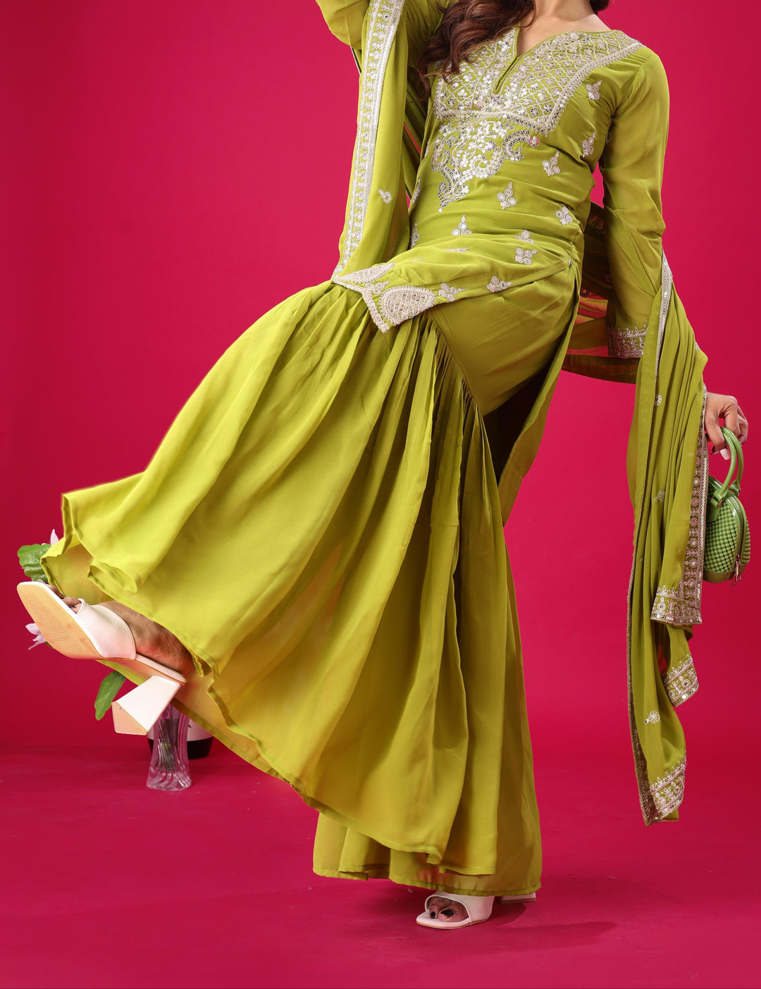 Sparking Elegance Georgette Green Sharara Set