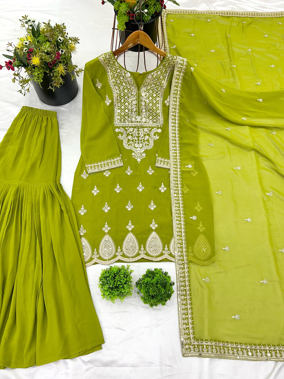 Sparking Elegance Georgette Green Sharara Set