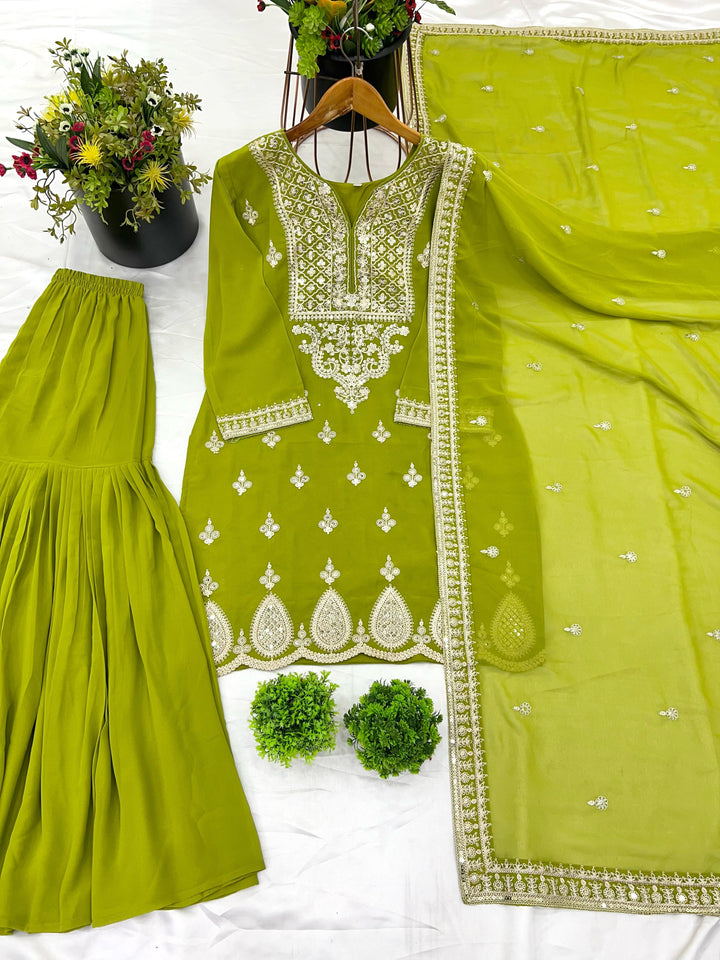 Sparking Elegance Georgette Green Sharara Set