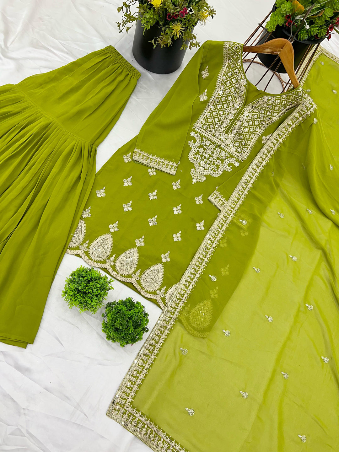 Sparking Elegance Georgette Green Sharara Set
