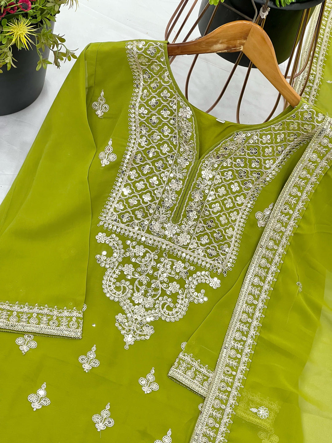 Sparking Elegance Georgette Green Sharara Set