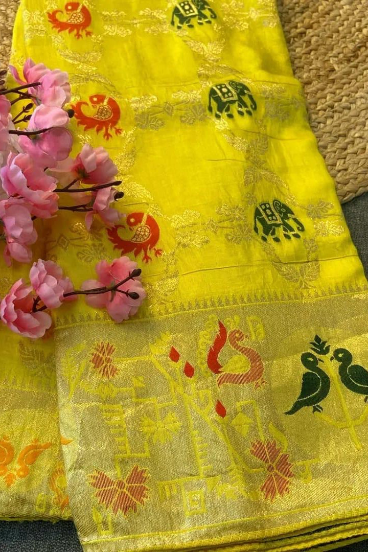 Cross Combination Fancy Silk Yellow Saree
