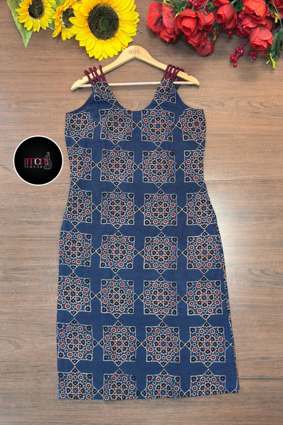 Noir Nova -  Pure Ajrakh Sustainable  Kurti (With Braided Strap)