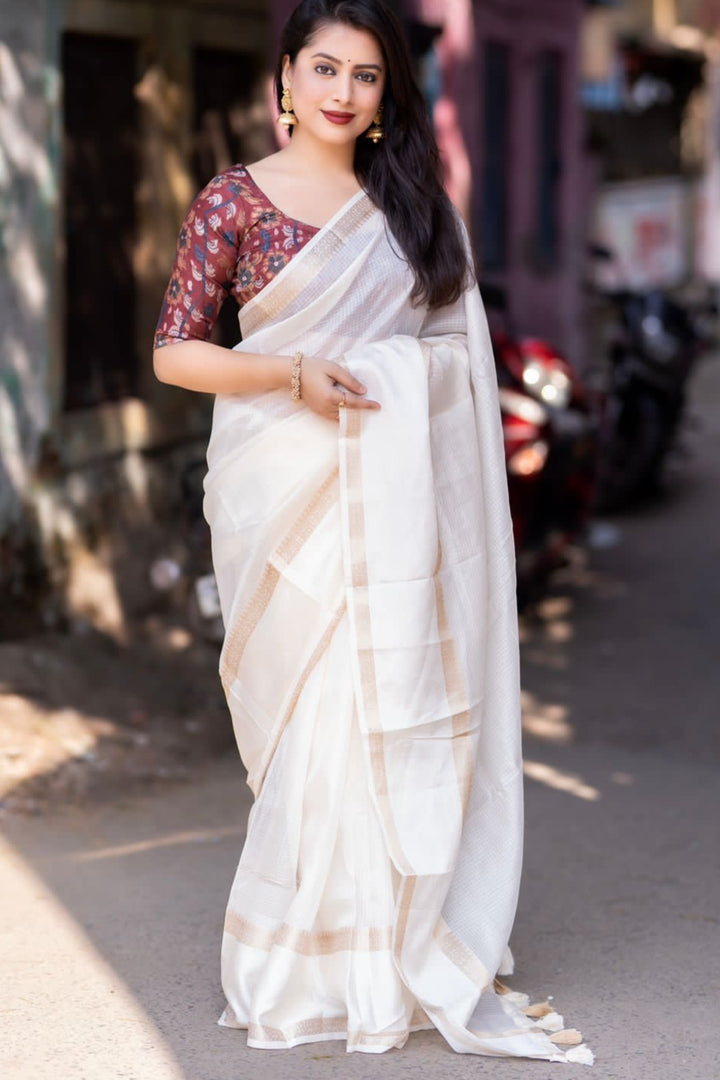 Color Capture White Kota Silk Saree