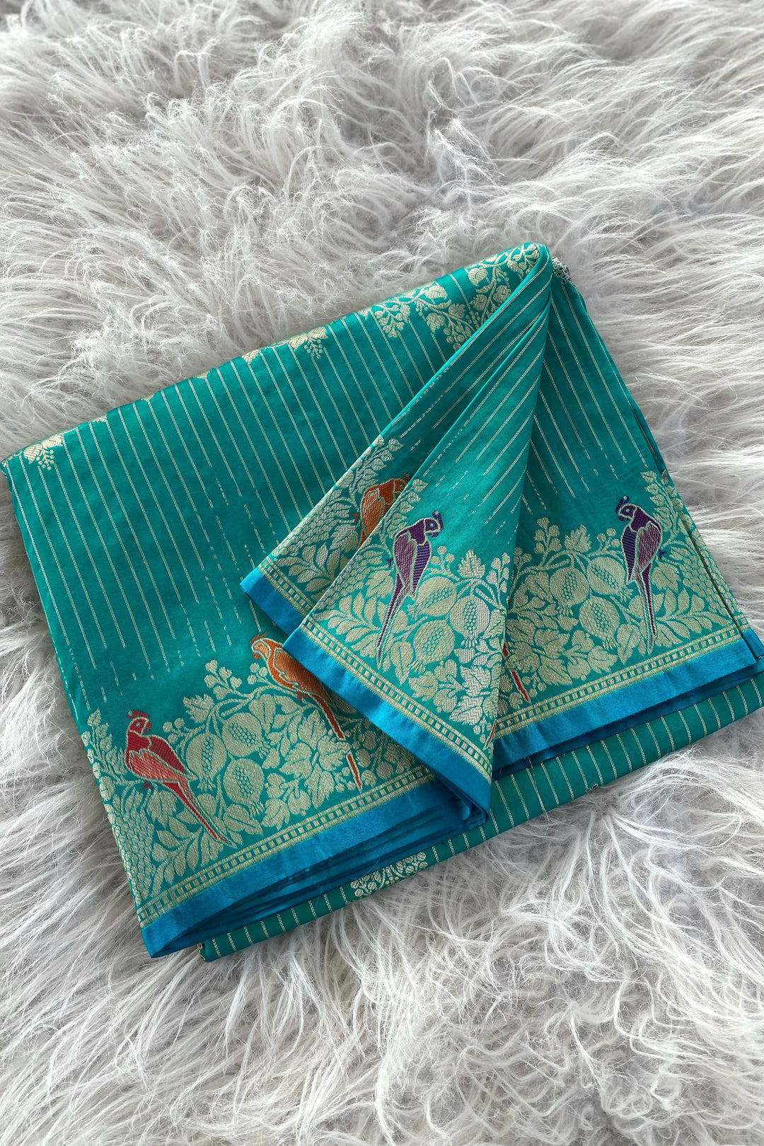 Little Talks Banarasi Mushru Satin Blue Silk Saree