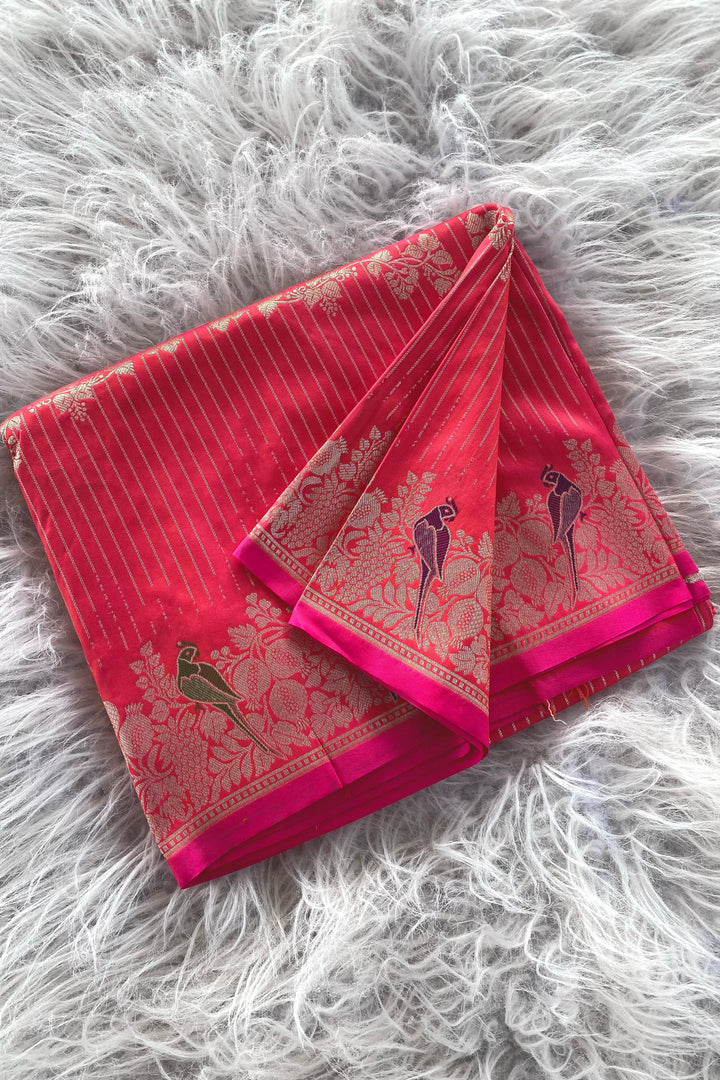 Little Talks Banarasi Mushru Satin Red Silk Saree