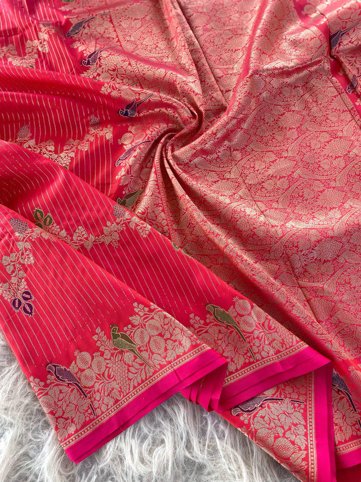 Little Talks Banarasi Mushru Satin Red Silk Saree