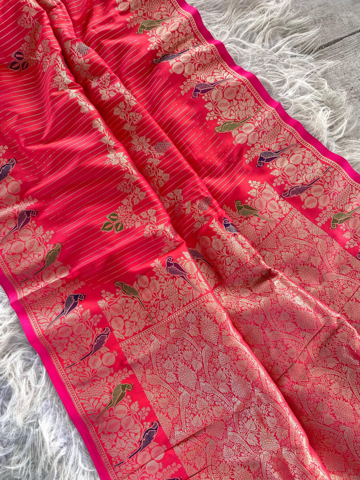 Little Talks Banarasi Mushru Satin Red Silk Saree
