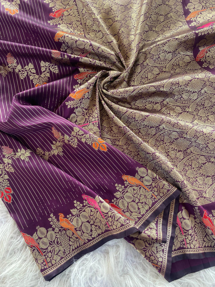 Little Talks Banarasi Mushru Satin  Silk Saree