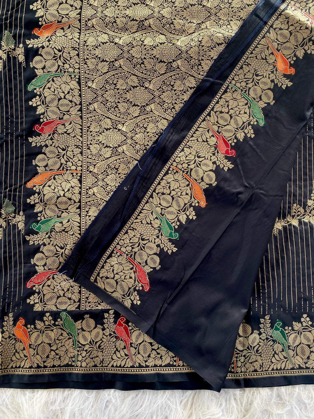 Little Talks Banarasi Mushru Satin Black Silk Saree