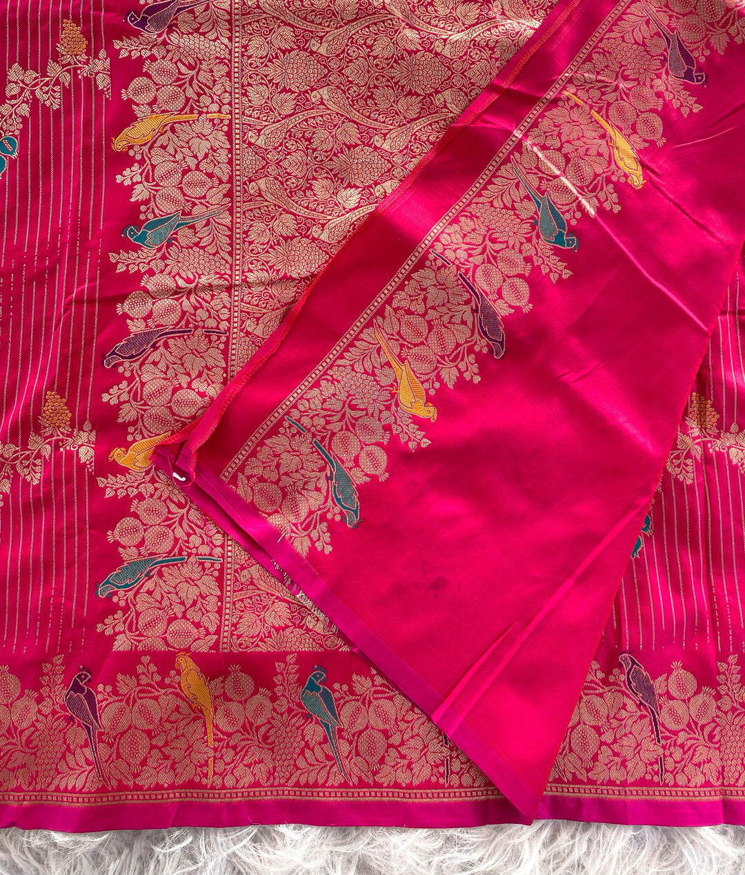 Little Talks Banarasi Mushru Satin Red Silk Saree
