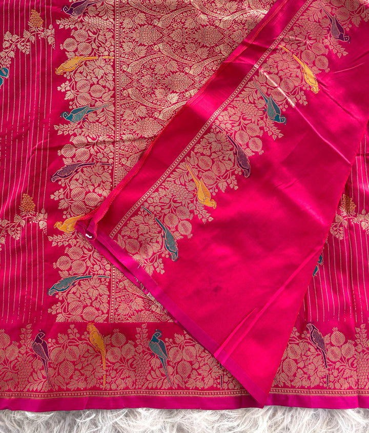 Little Talks Banarasi Mushru Satin Red Silk Saree