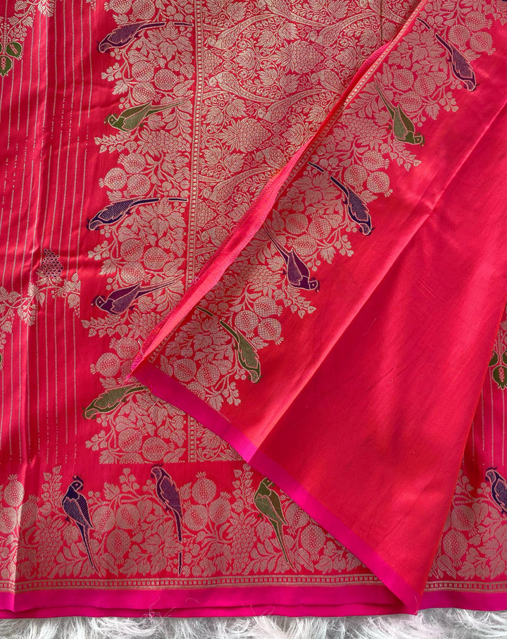 Little Talks Banarasi Mushru Satin Red Silk Saree
