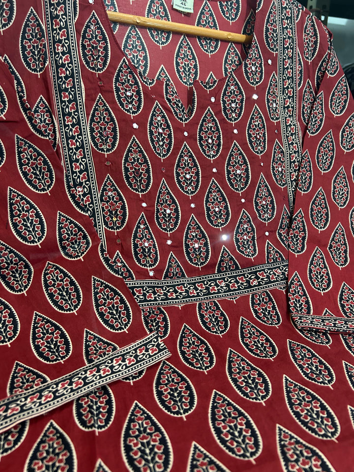 Ajrakh Print Cotton Kurti Set