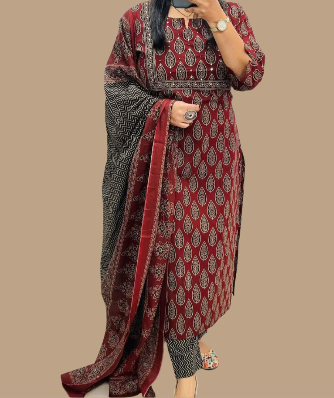 Ajrakh Print Cotton Kurti Set