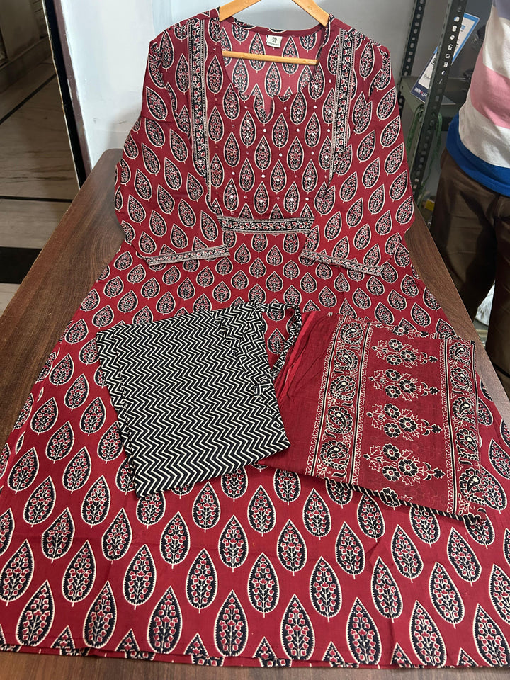 Ajrakh Print Cotton Kurti Set