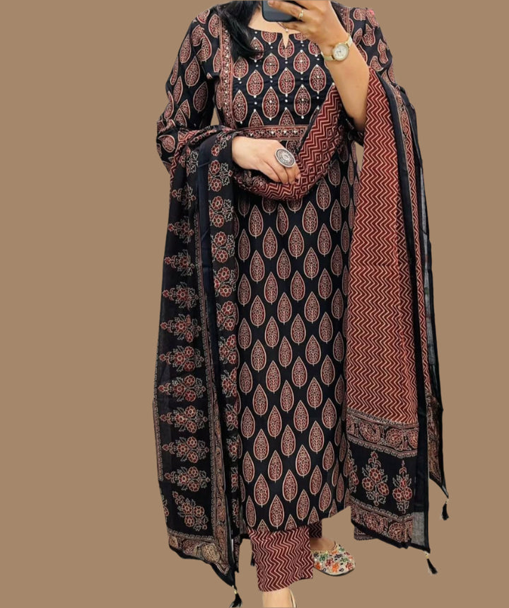 Ajrakh Print Cotton Kurti Set