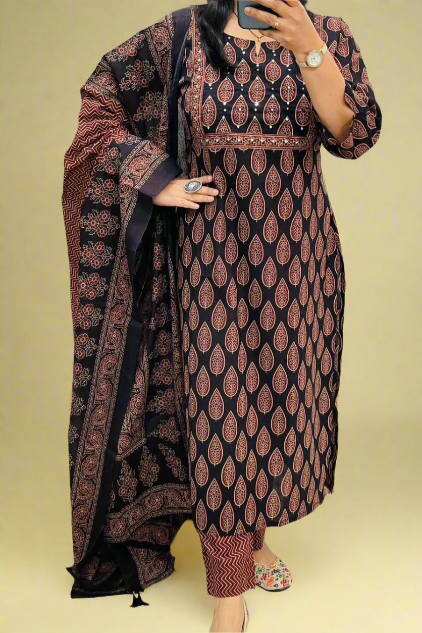 Ajrakh Print Cotton Kurti Set