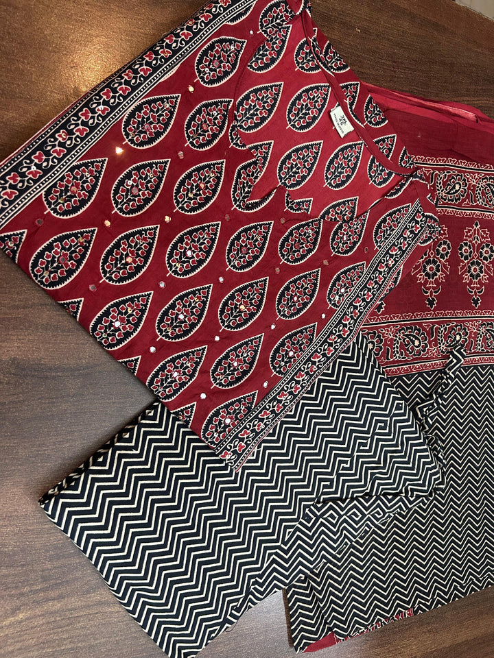 Ajrakh Print Cotton Kurti Set