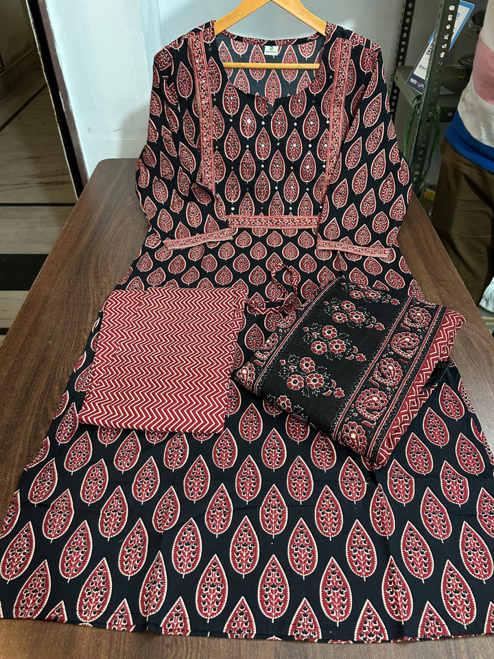 Ajrakh Print Cotton Kurti Set
