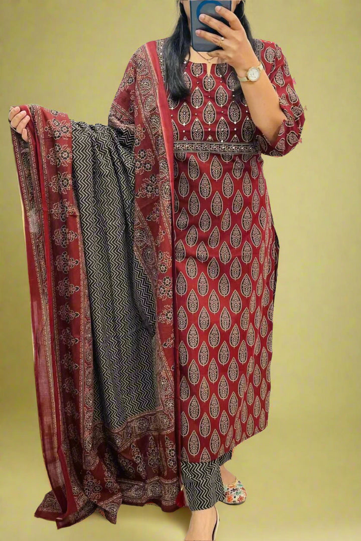 Ajrakh Print Cotton Kurti Set