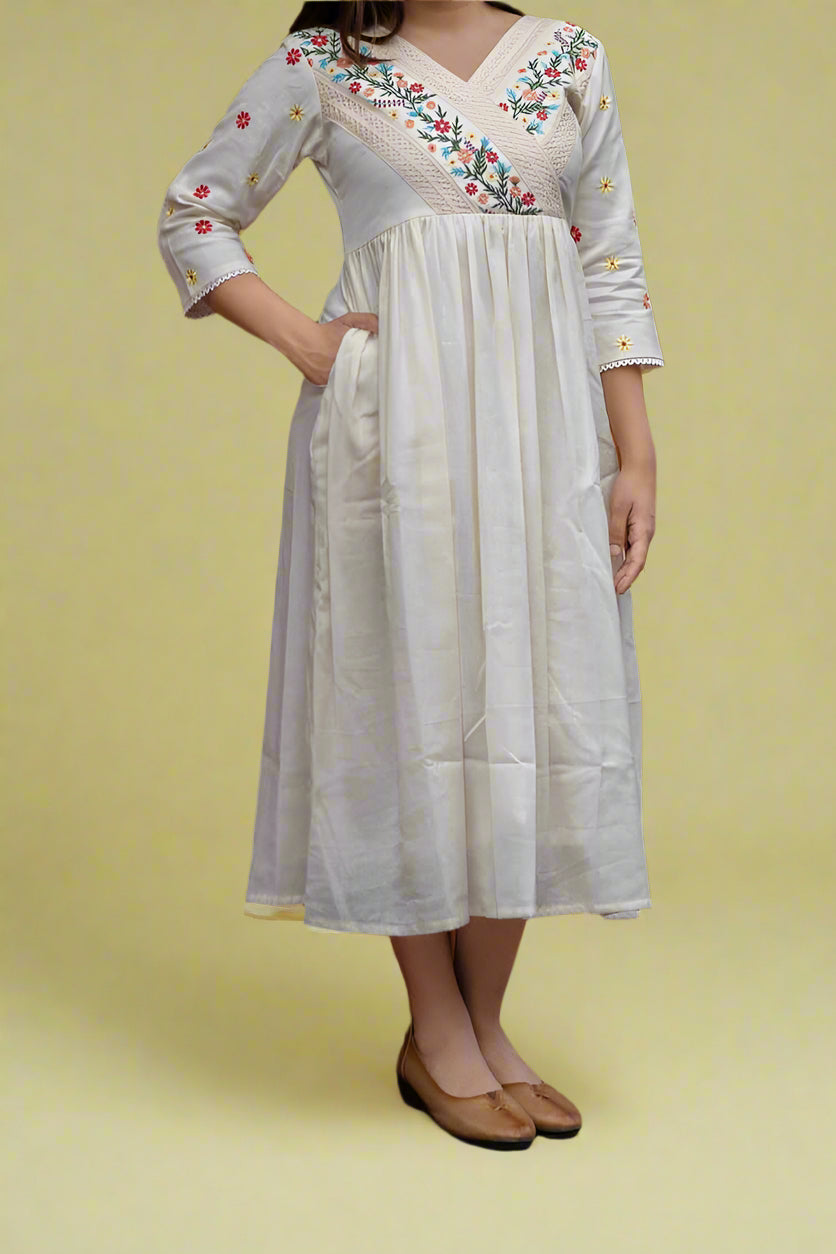 White Flower Cotton Dress