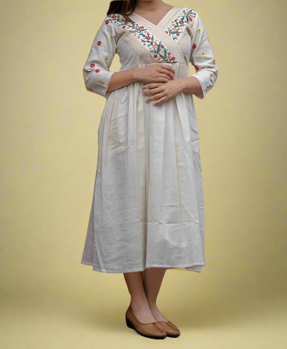 White Flower Cotton Dress