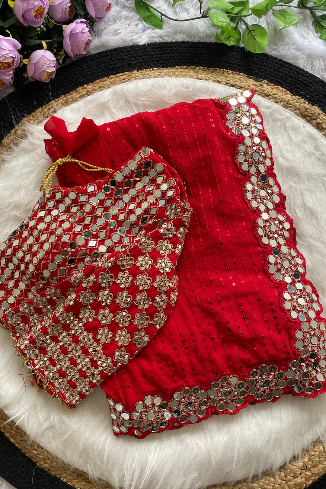 Minimalist Magic Red Georgette Silk Saree