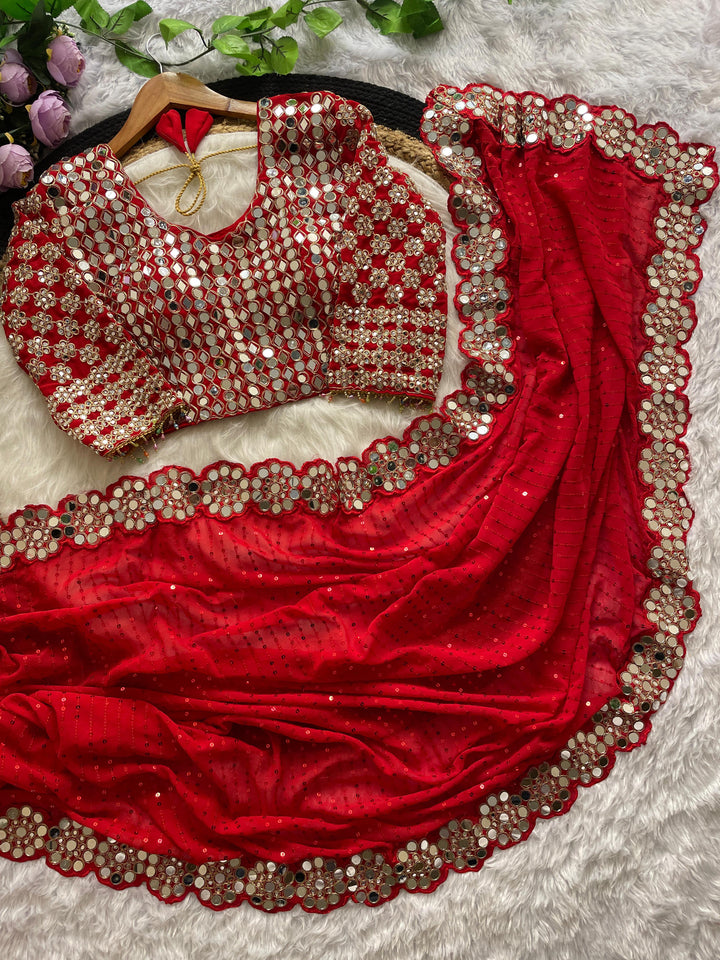 Minimalist Magic Red Georgette Silk Saree