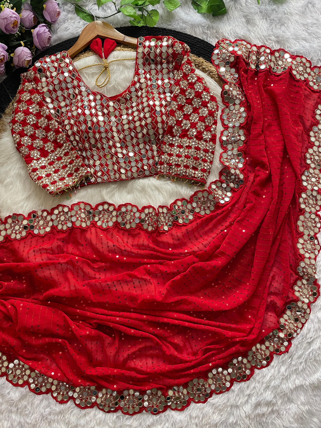 Minimalist Magic Red Georgette Silk Saree