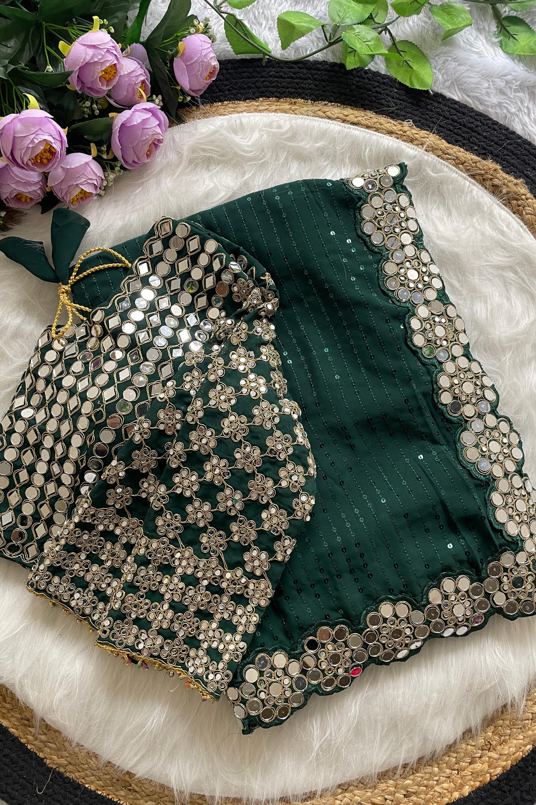 Minimalist Magic Georgette Green Silk Saree