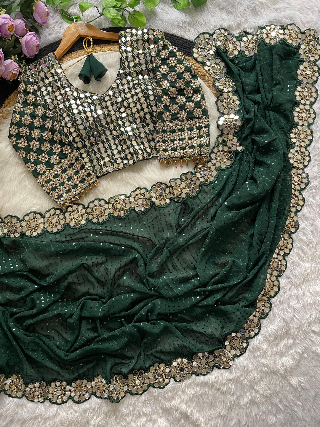 Minimalist Magic Georgette Green Silk Saree